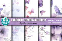 Lavender Flowers Butterfly Backgrounds Bundle PNG Product Image 3