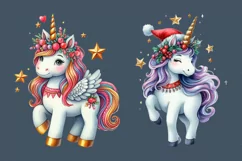 Watercolor Christmas Unicorn. PNG sublimation Product Image 3