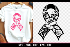 Black and pink rose breast cancer ribbon awareness SVG PNG Product Image 2