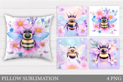 Bee Pillow Sublimation. Flowers Pillow Sublimation Product Image 1