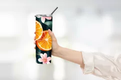 Orange with Leaves and Flowers Tumbler Wrap Sublimation Product Image 2