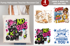 Funny Halloween Teacher Raccoon Cat Sublimation PNG Product Image 1