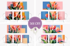 Orange Tulips Mug Wrap Designs, Flowers Mug Template Product Image 2