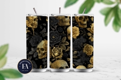 Golden Skull Seamless Pattern, Gothic Black Floral Skulls Product Image 2