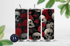 Red Rose Skull Pattern, Gothic Floral Skull Digital Paper Product Image 2