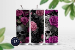 Pink Rose Skull Pattern, Gothic Floral Skull Digital Paper Product Image 2