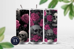Pink Rose Skull Pattern, Gothic Floral Skull Digital Paper Product Image 2