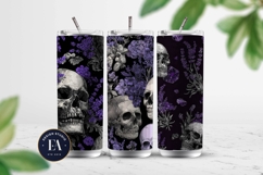 Lavender Gothic Skull Pattern, Purple Floral Skull Paper Product Image 2