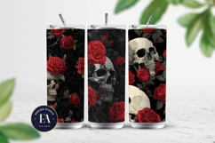 Red Rose Skull Pattern, Gothic Floral Skull Digital Paper Product Image 2