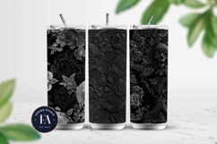 Black Skull Seamless Pattern, Gothic Black Floral Skulls Product Image 2