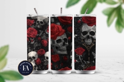 Red Rose Skull Pattern, Gothic Floral Skull Digital Paper Product Image 2