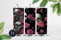 Pink Rose Skull Pattern, Gothic Floral Skull Digital Paper Product Image 2