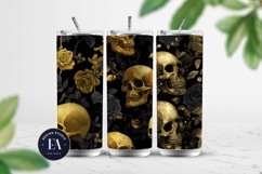 Golden Skull Seamless Pattern, Gothic Black Floral Skulls Product Image 2