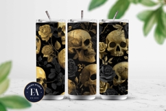 Golden Skull Seamless Pattern, Gothic Black Floral Skulls Product Image 2