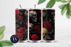 Red Rose Skull Pattern, Gothic Floral Skull Digital Paper Product Image 2