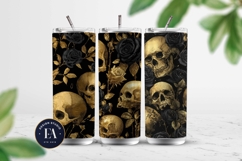 Golden Skull Seamless Pattern, Gothic Black Floral Skulls Product Image 2