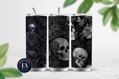 Black Skull Seamless Pattern, Gothic Black Floral Skulls Product Image 2