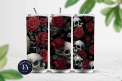 Red Rose Skull Pattern, Gothic Floral Skull Digital Paper Product Image 2