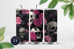 Pink Rose Skull Pattern, Gothic Floral Skull Digital Paper Product Image 2