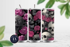 Pink Rose Skull Pattern, Gothic Floral Skull Digital Paper Product Image 2
