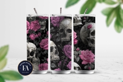 Pink Rose Skull Pattern, Gothic Floral Skull Digital Paper Product Image 2