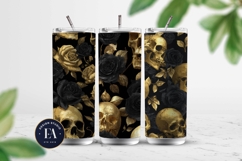 Golden Skull Seamless Pattern, Gothic Black Floral Skulls Product Image 2