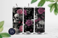 Pink Rose Skull Pattern, Gothic Floral Skull Digital Paper Product Image 2