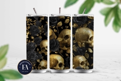 Golden Skull Seamless Pattern, Gothic Black Floral Skulls Product Image 2
