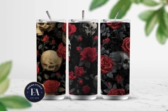 Red Rose Skull Pattern, Gothic Floral Skull Digital Paper Product Image 2