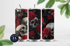 Red Rose Skull Pattern, Gothic Floral Skull Digital Paper Product Image 2