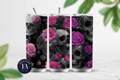 Pink Rose Skull Pattern, Gothic Floral Skull Digital Paper Product Image 2