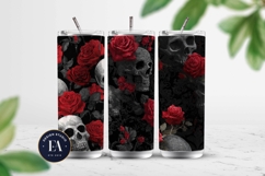 Red Rose Skull Pattern, Gothic Floral Skull Digital Paper Product Image 2