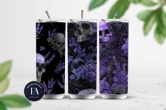 Lavender Gothic Skull Pattern, Purple Floral Skull Paper Product Image 2