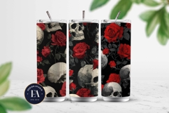 Red Rose Skull Pattern, Gothic Floral Skull Digital Paper Product Image 2
