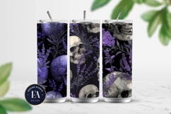 Lavender Gothic Skull Pattern, Purple Floral Skull Paper Product Image 2