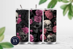 Pink Rose Skull Pattern, Gothic Floral Skull Digital Paper Product Image 2