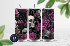Pink Rose Skull Pattern, Gothic Floral Skull Digital Paper Product Image 2