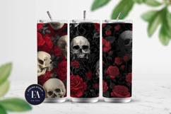 Red Rose Skull Pattern, Gothic Floral Skull Digital Paper Product Image 2