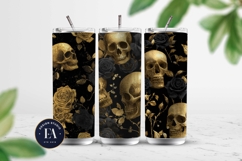 Golden Skull Seamless Pattern, Gothic Black Floral Skulls Product Image 2