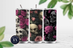 Pink Rose Skull Pattern, Gothic Floral Skull Digital Paper Product Image 2