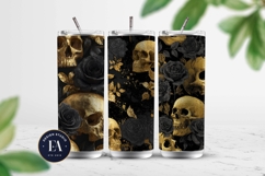 Golden Skull Seamless Pattern, Gothic Black Floral Skulls Product Image 2