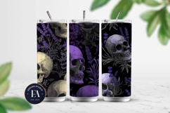 Lavender Gothic Skull Pattern, Purple Floral Skull Paper Product Image 2