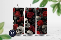Red Rose Skull Pattern, Gothic Floral Skull Digital Paper Product Image 2