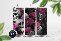 Pink Rose Skull Pattern, Gothic Floral Skull Digital Paper Product Image 2