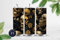 Golden Skull Seamless Pattern, Gothic Black Floral Skulls Product Image 2