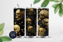 Golden Skull Seamless Pattern, Gothic Black Floral Skulls Product Image 2