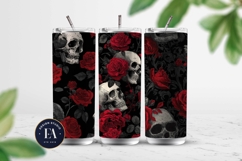Red Rose Skull Pattern, Gothic Floral Skull Digital Paper Product Image 2
