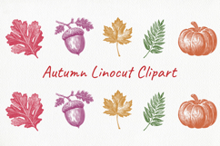 Autumn Linocut Clipart - Black Silhouette Fall Leaves PNG Product Image 1