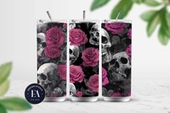 Pink Rose Skull Pattern, Gothic Floral Skull Digital Paper Product Image 2
