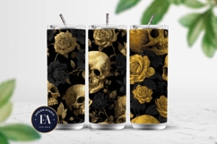 Golden Skull Seamless Pattern, Gothic Black Floral Skulls Product Image 2
